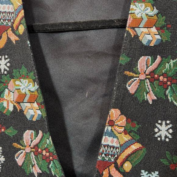 Christmas Tapestry Vest Santa Holidays Snowflake Black Red Women Medium M USA - Picture 9 of 12